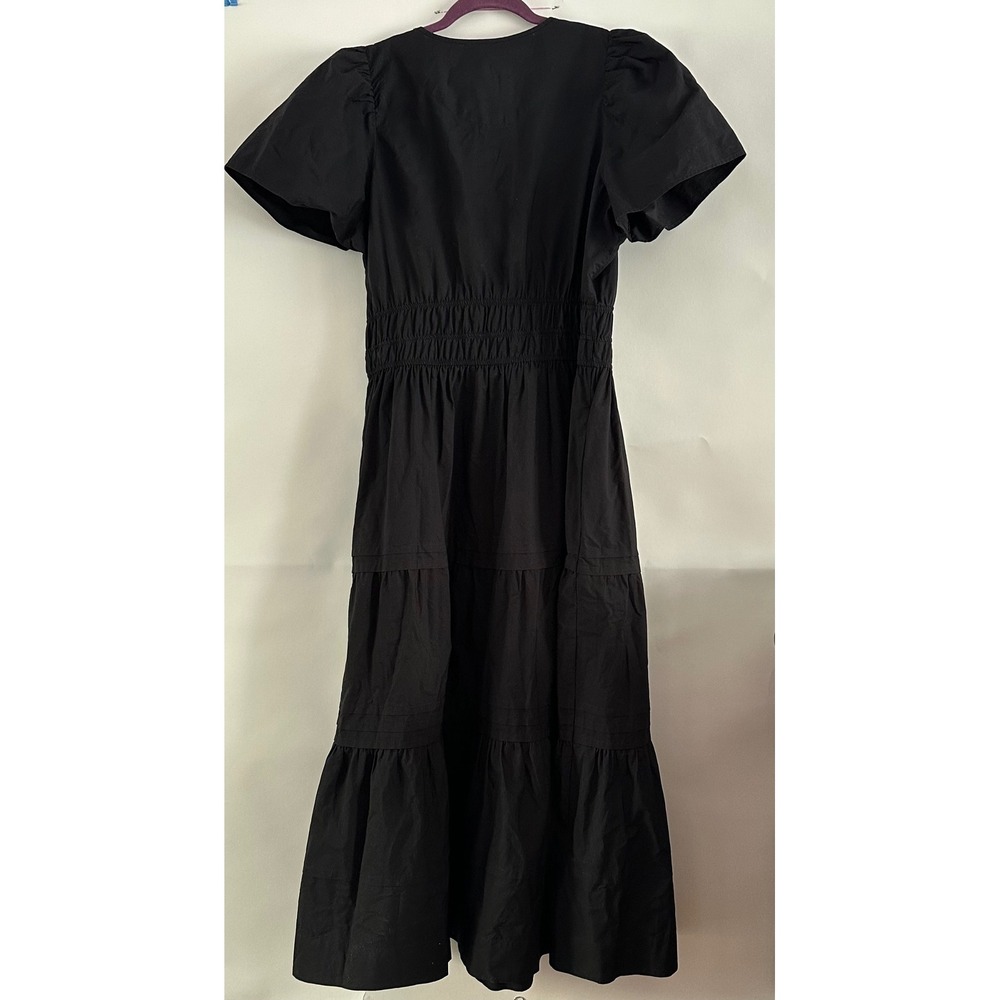 Anthropologie Somerset Maxi Dress Black Cotton Smocked Tiered Puff Sleeve XLP - Picture 2 of 8
